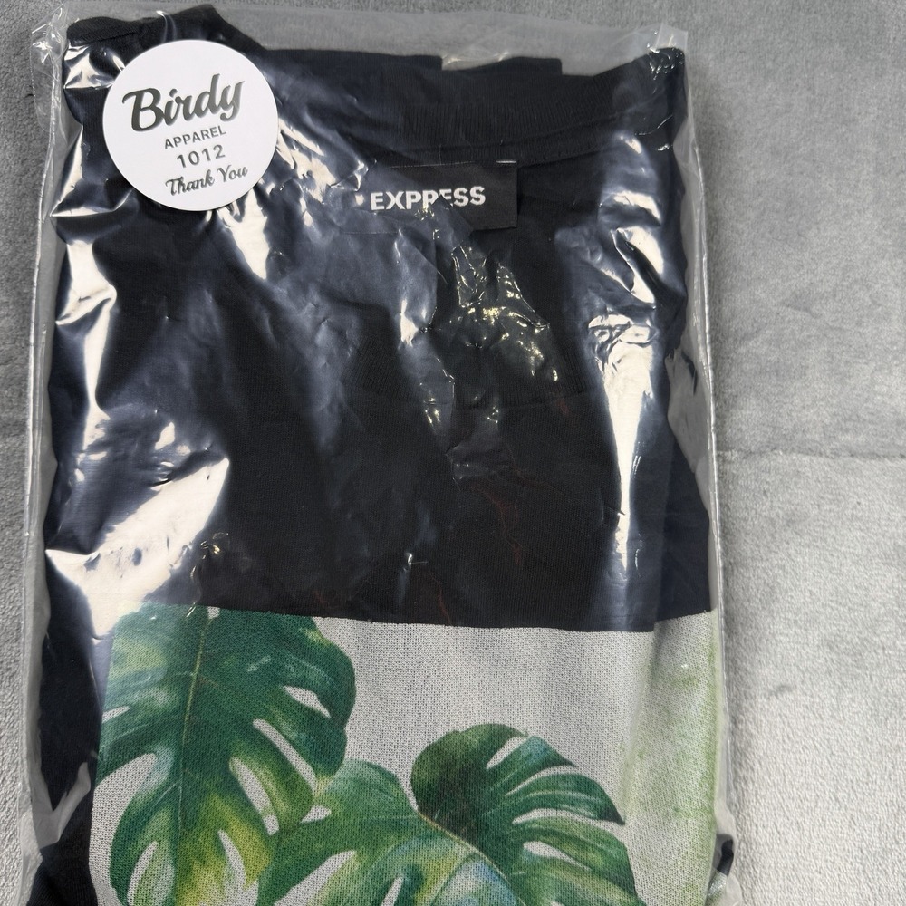 Express Mens Black Monstera Graphic T Shirt Crew Neck Medium - Picture 6 of 6